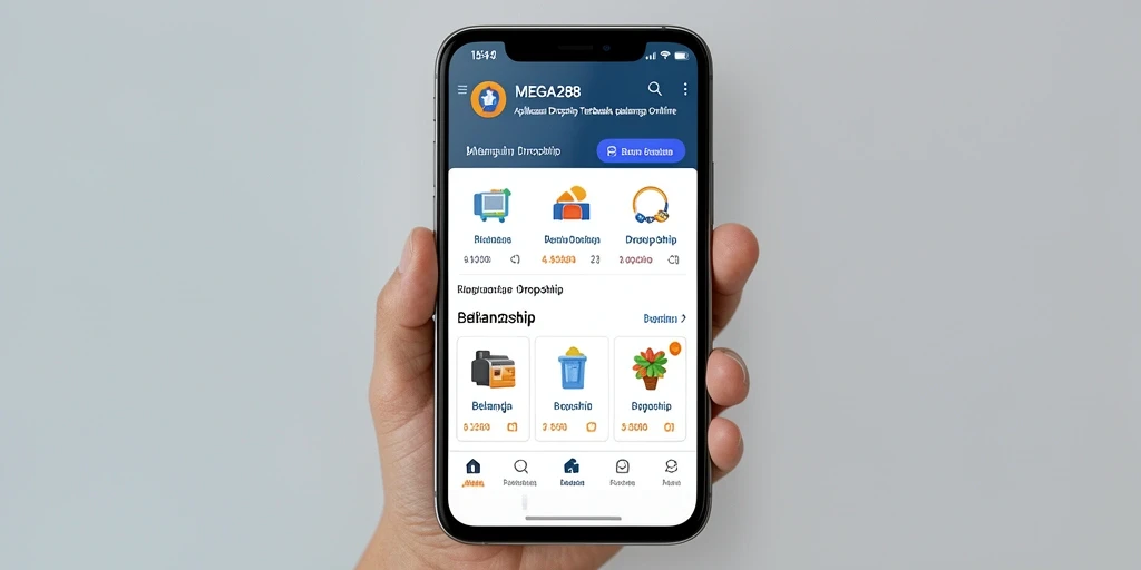 Tampilan antarmuka aplikasi MEGA288 untuk pengalaman dropshipping yang optimal.