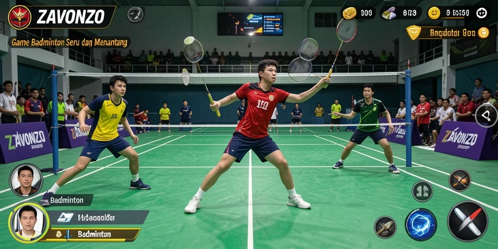 Antarmuka menarik dari game Badminton ZAVONZO yang memukau.