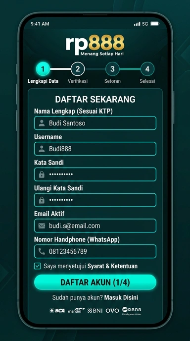 Tampilan halaman daftar rp888