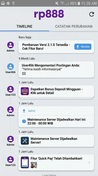 Tampilan riwayat versi rp888